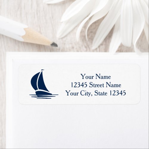 Navy blue sailing ship logo return address labels