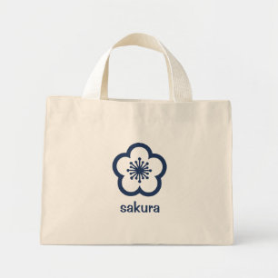 Navy Blue Sakura Blossom Mini Tote Bag