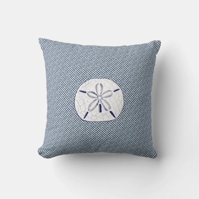 Navy Blue Sand Dollar Beach Throw Pillow (Front)