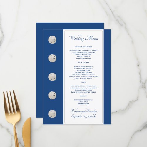 Navy Blue Sand Dollars Wedding Menu Template