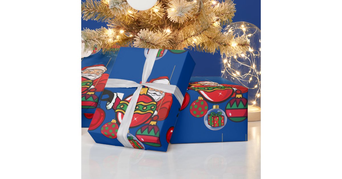 Navy Blue Santa Christmas Gifts Wrap Wrapping Paper Zazzle
