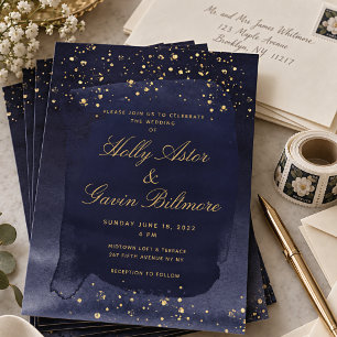 Navy Blue Sapphire & Gold Wedding Invitation