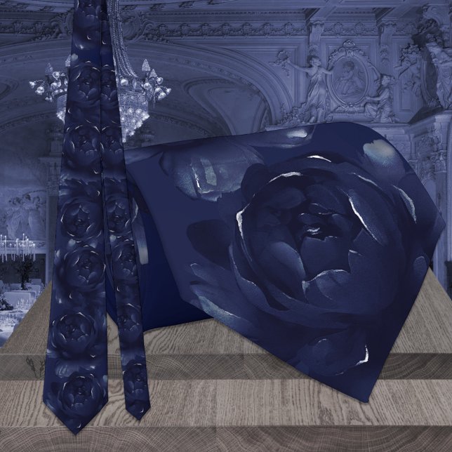 Navy Blue Sapphire Peony Wedding Neck Tie (Creator Uploaded)