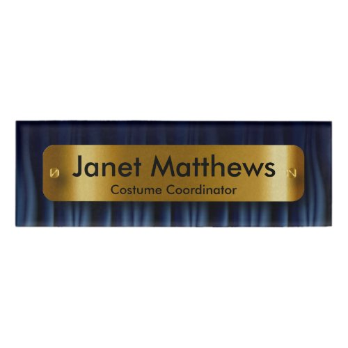 Navy Blue Satin Ribbon with Gold Label Plate