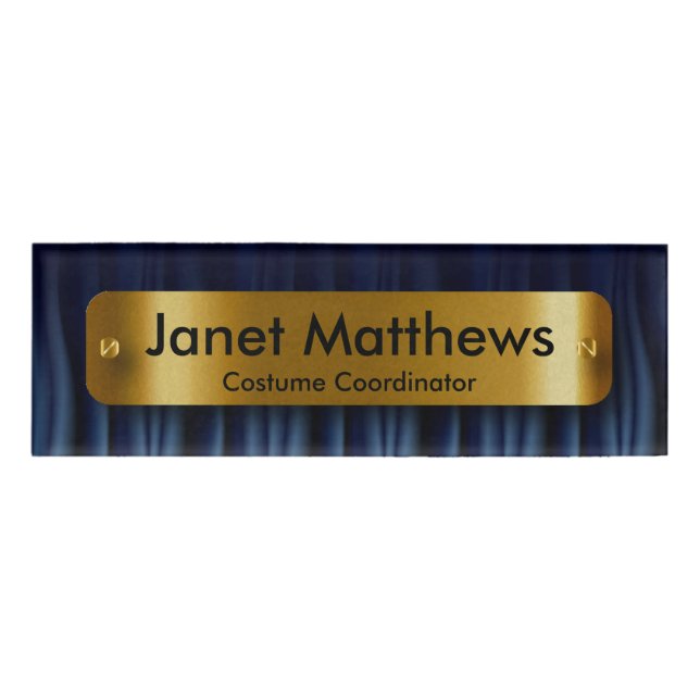 Navy Blue Satin Ribbon with Gold Label Plate (Front)