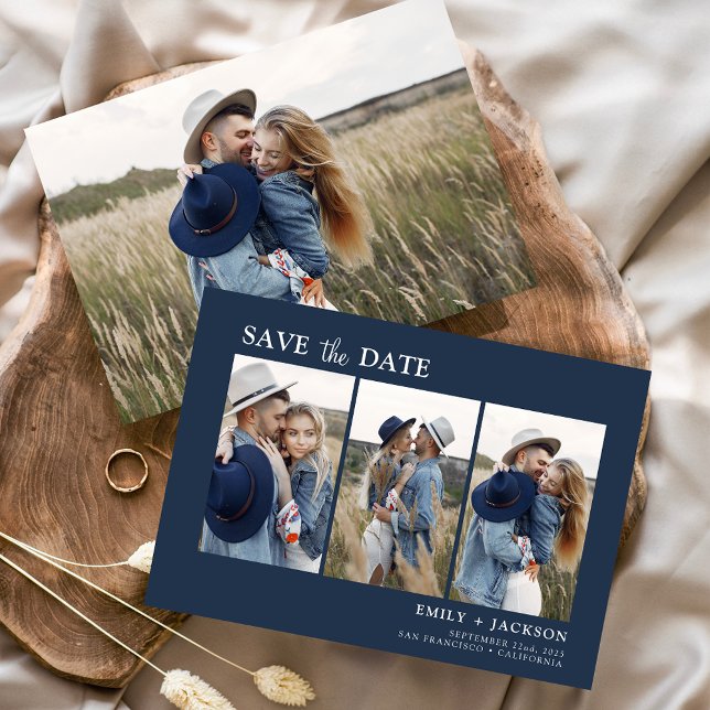 Navy Blue Save the Date 4 Photo Simple (Creator Uploaded)