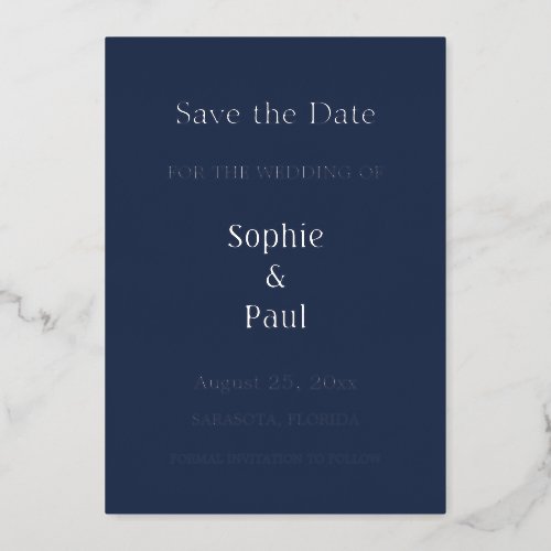 Navy Blue Save the Date Foil Invitation