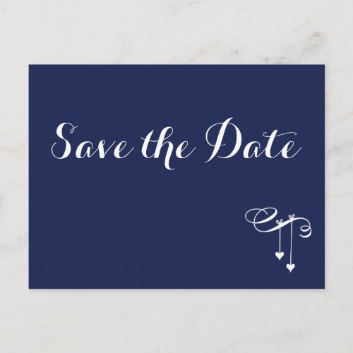 Navy Blue Save The Date Postcard With Hearts