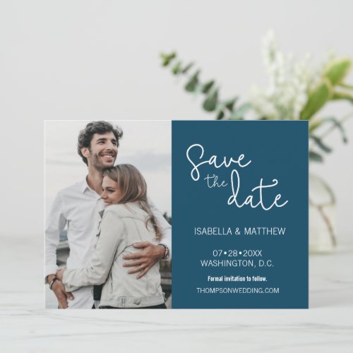 Navy Blue Save the Date Typography Custom Photo