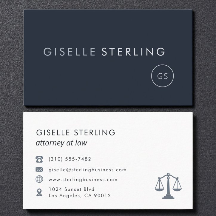 Navy Blue Scales Of Justice Attorney At Law Business Card