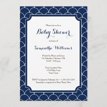 Navy Blue Scallop Pattern Baby Shower Invitation by prettypicture at Zazzle