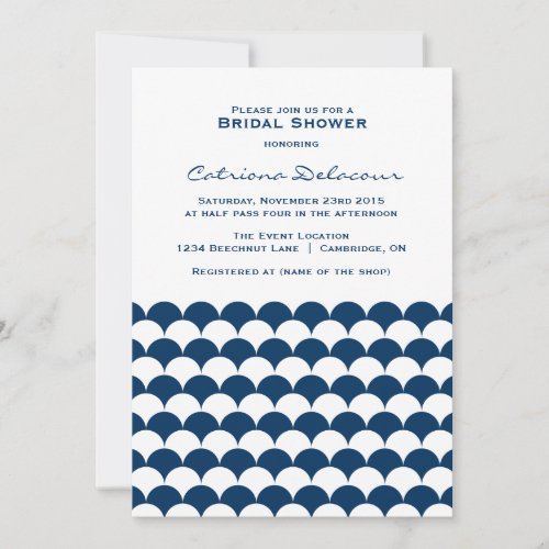 Navy Blue Scallop Pattern Bridal Shower Invitation