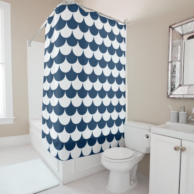 Navy Blue Scallop Shower Curtain (In Situ)
