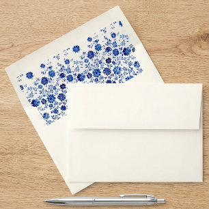 Navy Blue Scalloped Floral  Envelope Liner