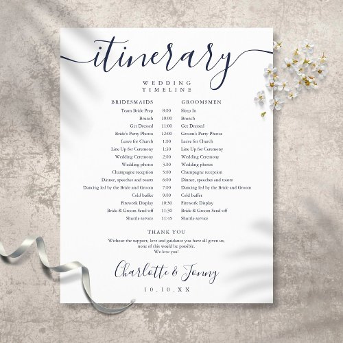 Navy Blue Schedule Wedding Itinerary Timeline