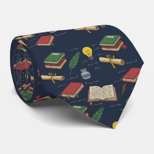 Navy Blue Scholar's Library Neck Tie