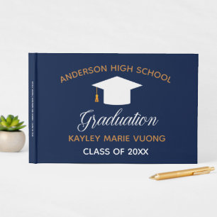 Navy Blue School Graduation Autograph 2025 Custom Guest Book