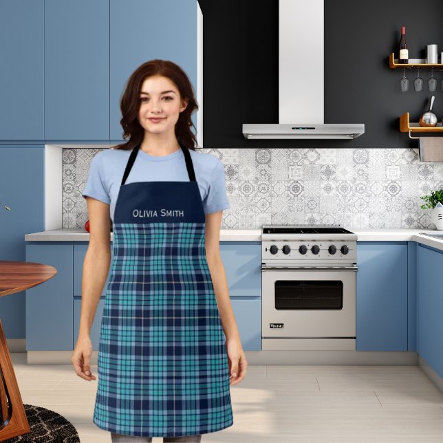 Navy Blue Scottish Tartan Pattern Apron (Creator Uploaded)