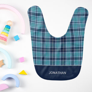 Navy Blue Scottish Tartan Pattern Baby Bib