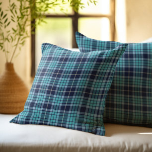Navy Blue Scottish Tartan Pattern Throw Pillow