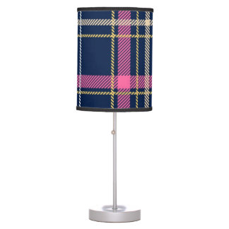 Navy Blue Scottish Tartan Plaid Pink White Stripe Table Lamp