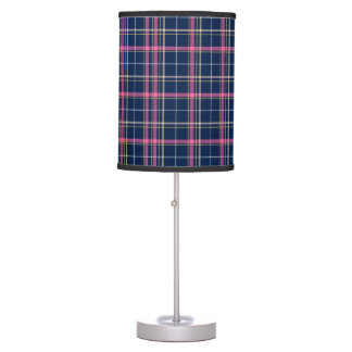 Navy Blue Scottish Tartan Plaid Pink White Stripe Table Lamp