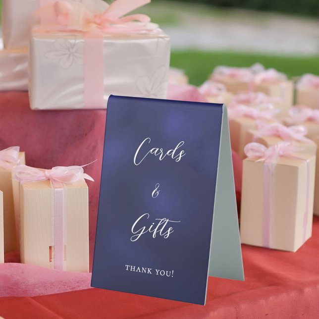 Navy blue script cards gifts sign (Creator Uploaded)