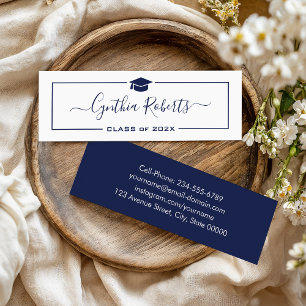 Navy Blue Script Classy Graduate Graduation Mini Business Card