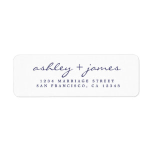 Navy Blue Script Elegant Wedding Return Address Label