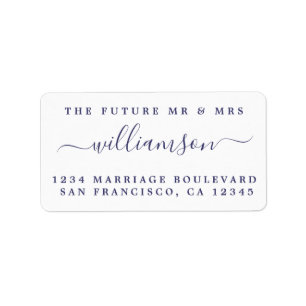 Navy Blue Script Future Mr Mrs Return Address Label