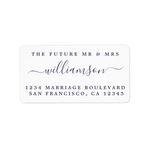 Navy Blue Script Future Mr Mrs Return Address Label