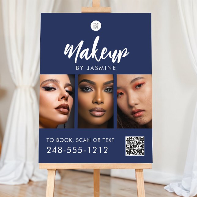 Navy Blue Script Logo QR Code Photo Makeup Foam Board (Creator Uploaded)