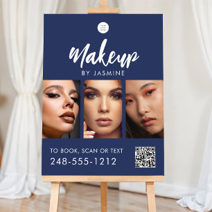 Navy Blue Script Logo QR Code Photo Makeup Foam Board