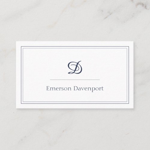 Navy Blue Script Monogram  Minimalist Business Card