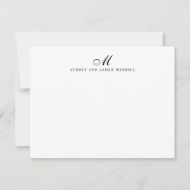 Navy Blue Script Monogram Modern Stationery  Note Card (Front)