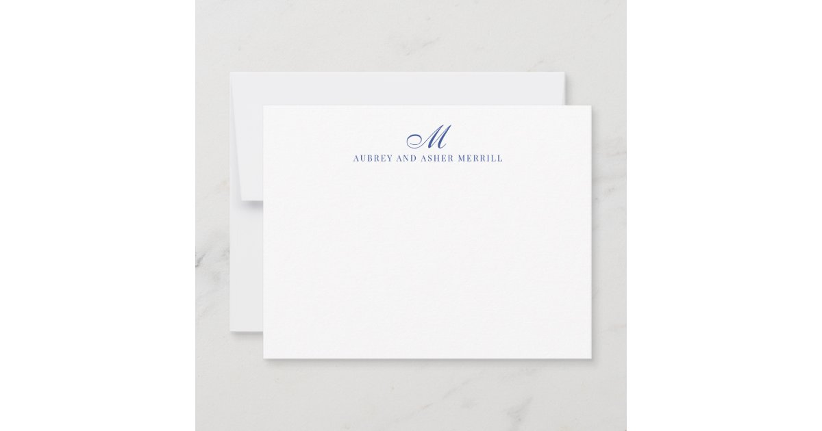 Navy Blue Script Monogram Modern Stationery Note Card | Zazzle