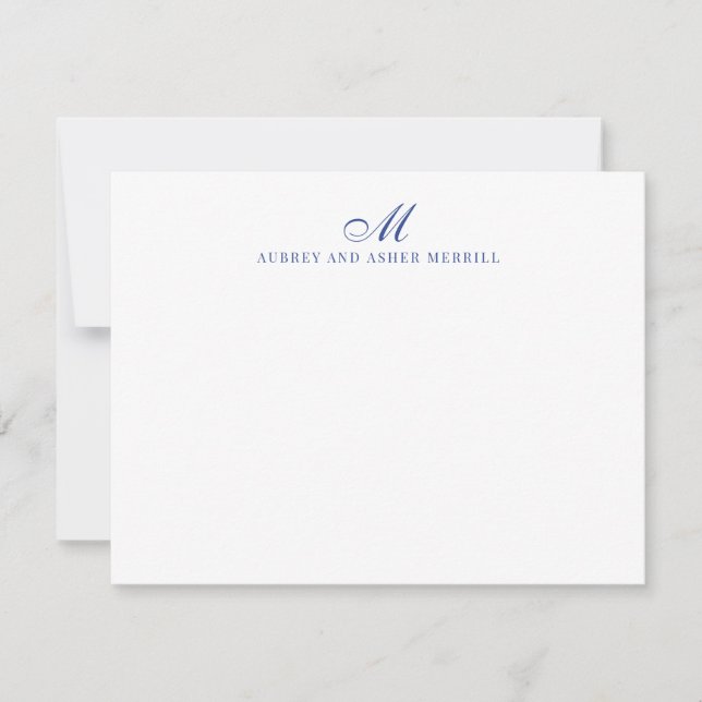 Navy Blue Script Monogram Modern Stationery  Note Card (Front)