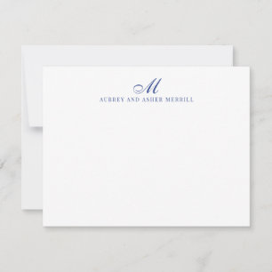 Navy Blue Script Monogram Modern Stationery  Note Card