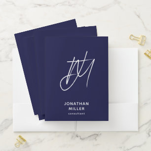 Navy Blue Script Monogram Pocket Folder