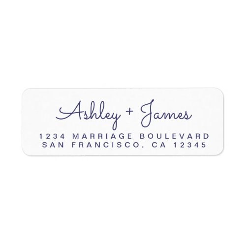 Navy Blue Script Names Wedding Return Address Label