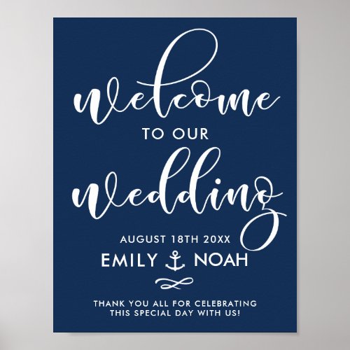 Navy Blue Script Nautical Wedding Welcome Sign