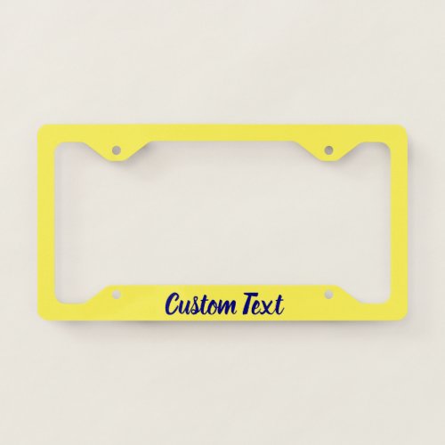 Navy Blue Script on Yellow License Plate Frame