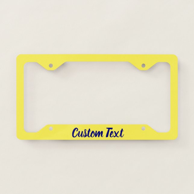 Navy Blue Script on Yellow License Plate Frame (Front)