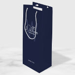 Navy Blue Script Personalized Groomsman's Name Wine Gift Bag<br><div class="desc">Modern Minimalist Personalized Monogram and Name Gifts This design features personalized groomsman's name in white modern handwriting script font style and monogram in light navy blue modern sans serif font style as background, with wedding details in white modern sans serif font style, on navy blue background. Also perfect for best...</div>