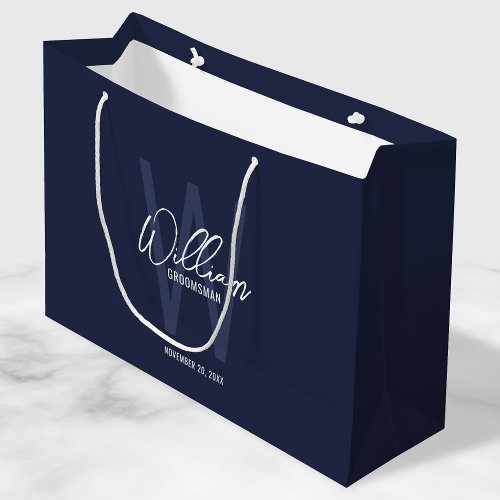 Navy Blue Script Personalized Groomsmen Large Gift Bag