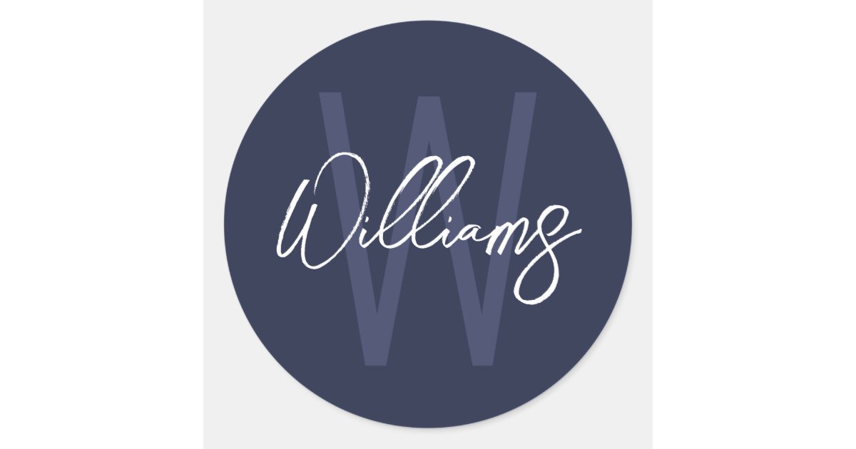 Navy Blue Script Personalized Monogram and Name Classic Round Sticker ...