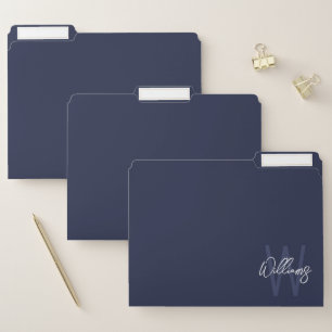 Navy Blue Script Personalized Monogram and Name File Folder