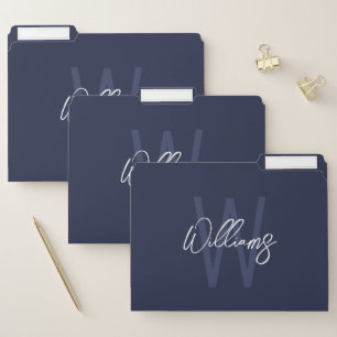 Navy Blue Script Personalized Monogram and Name File Folder