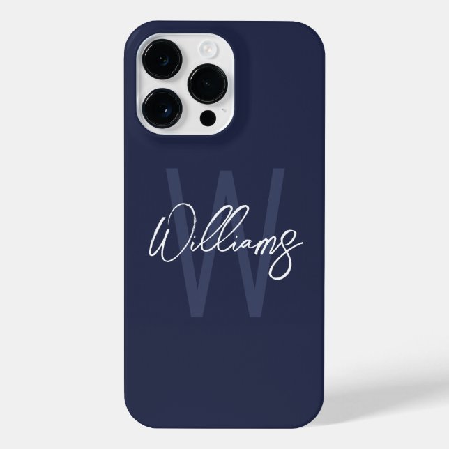 Navy Blue Script Personalized Monogram and Name iPhone Case (Back)
