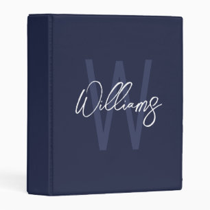 Navy Blue Script Personalized Monogram and Name Mini Binder